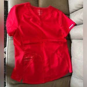 Red Cherokee workwear V-Neck Scrub Top and Bottoms. Top Medium. Bottoms Small.